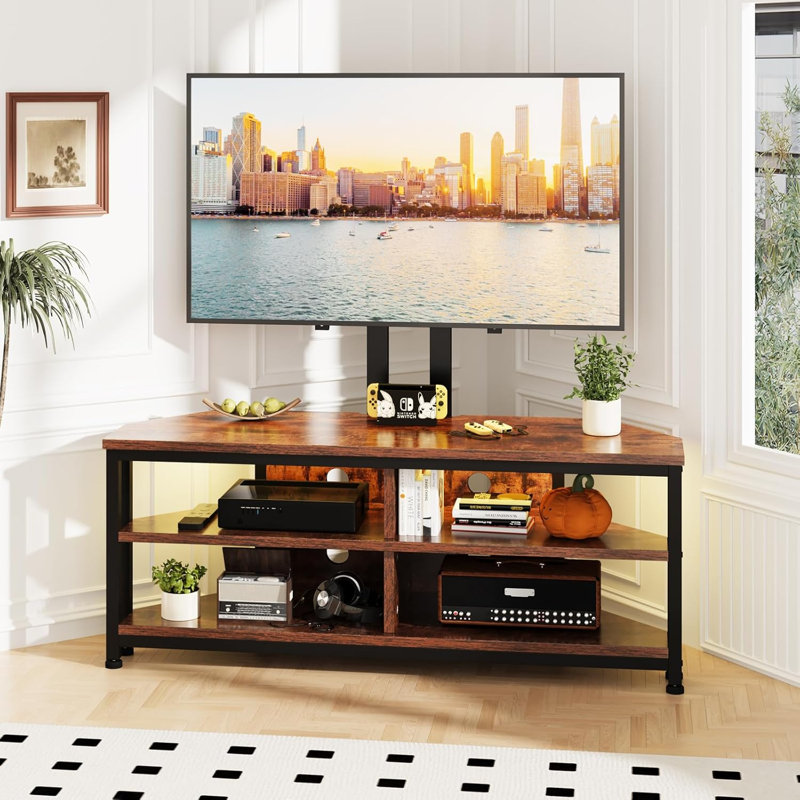 TV Stand Cabinet with LED Lighting and TV Mount, L120 x W36 x H114.5cm