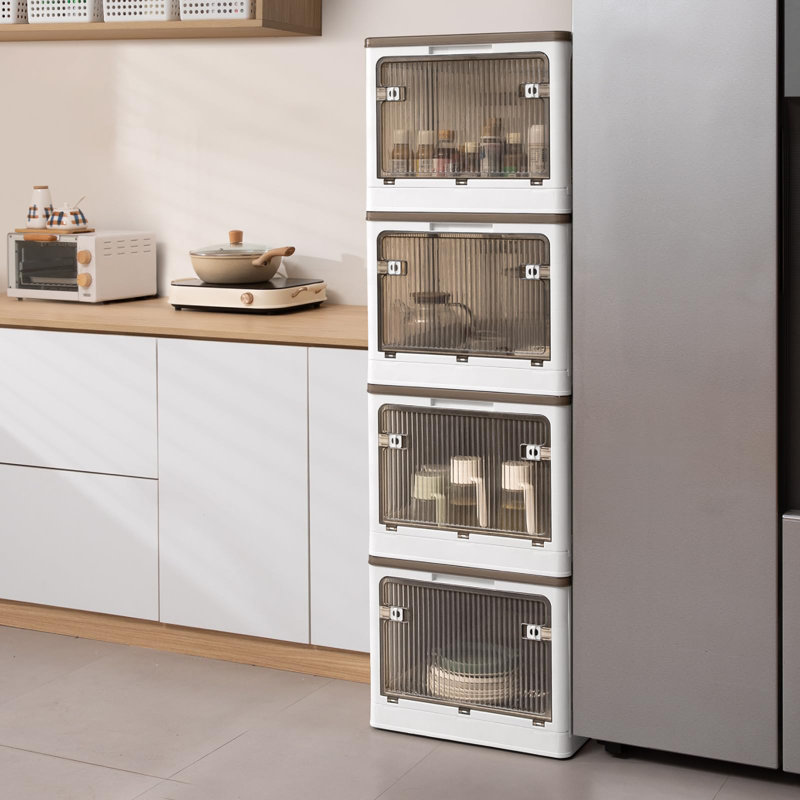 4 Tier Stackable Foldable Storage Bins with Lid and Wheels (Set of 4)