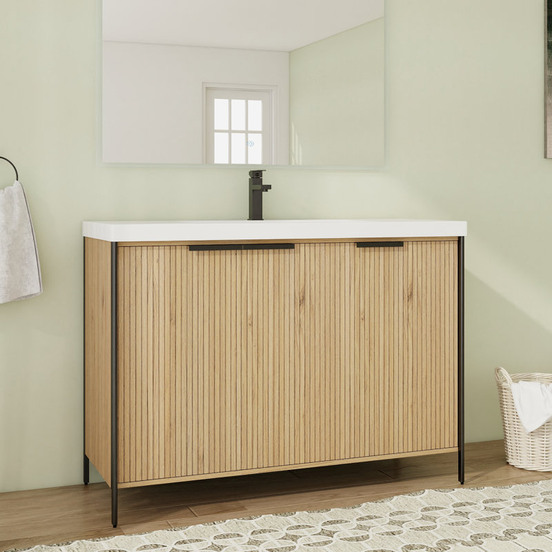Meuble-lavabo simple autoportant 48 po avec plateau en résine et porte à fermeture en douceur 48 po