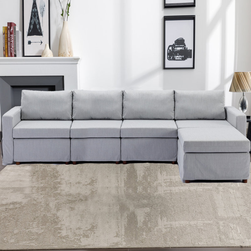 Canapé modulaire 4 places avec 1 repose-pieds, coussin de siège et de dossier Modern