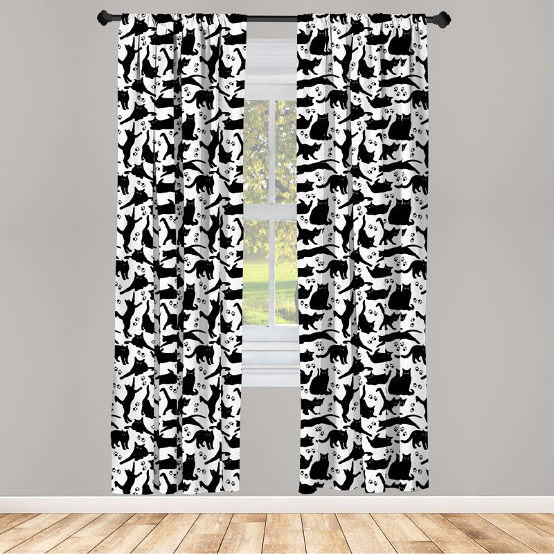 Cat Semi-Sheer Rod Pocket Curtain Panels, 28" x 63"