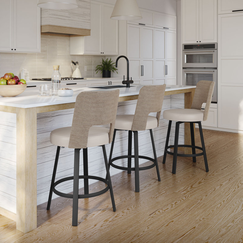 Arshavir Swivel Counter and Bar Stool with Seagrass Backrest, Black, Bar Stool (29.5" Seat Height)
