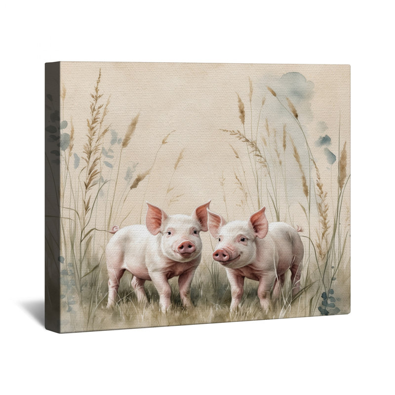 Deux porcelets dans un champ en toile tendue dans de nombreuses tailles, 20 po x 24 po