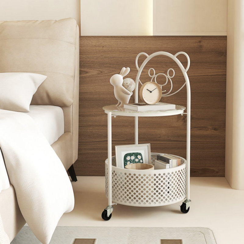 Table d'appoint moderne avec roulettes verrouillables pour le salon et la chambre à coucher, Blanc