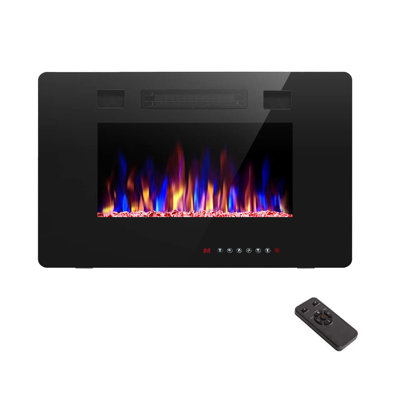 Braegger Recessed & Wall Mounted Electric Fireplace, Remote Control w/ Timer, Adjustable Flame Color & Speed