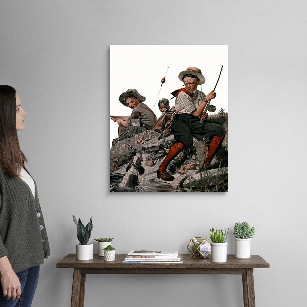 Norman Rockwell Cousin Reginald Goes Fishing Canvas Wall Art Red Barrel Studio Size: 32 H x 26 W x 1.75 D, Format: White Floater Frame