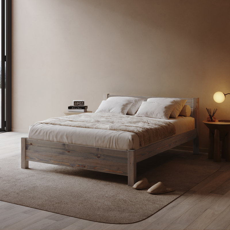 Cadre de lit Edgilyn, Grand lit, Bois gris