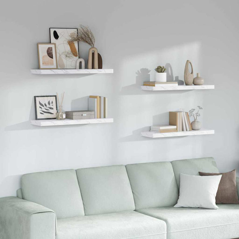 Floating Shelf, White Marble, 4cm H x 80cm W x 23.5cm D