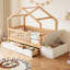 Lit pour tout-petits avec tiroirs de rangement et commode à plateau relevable, lit en bois massif avec barrières de sécurité et barrière, structure de lit de jeu pour enfants, compatible avec les matelas standard pour tout-petits américains