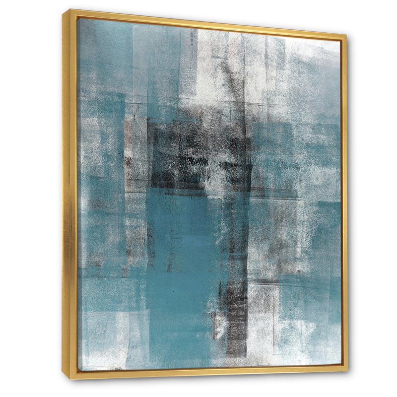 «Teal Meets Black Abstract Art», reproduction sur toile flottante