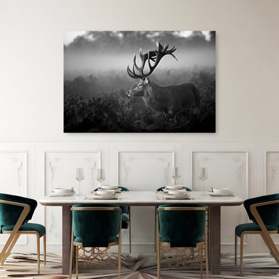 Majestic Stag In Mist Elegant Serene Abstract Deer Forest Nature Wall Art Print by Robert Fabrowski - Print