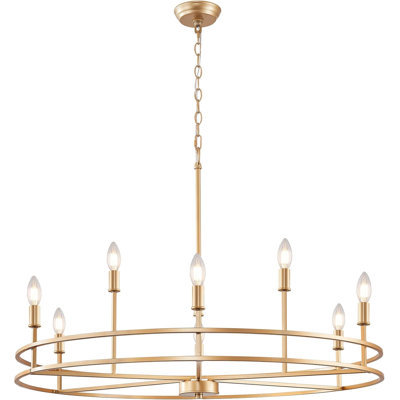 9-Light Brushed Gold Chandelier Light Fixture 35-Inch Round Metal Dining Room Chandelier For Living Room Bedroom Foyer Bathroom Ceiling Lighting