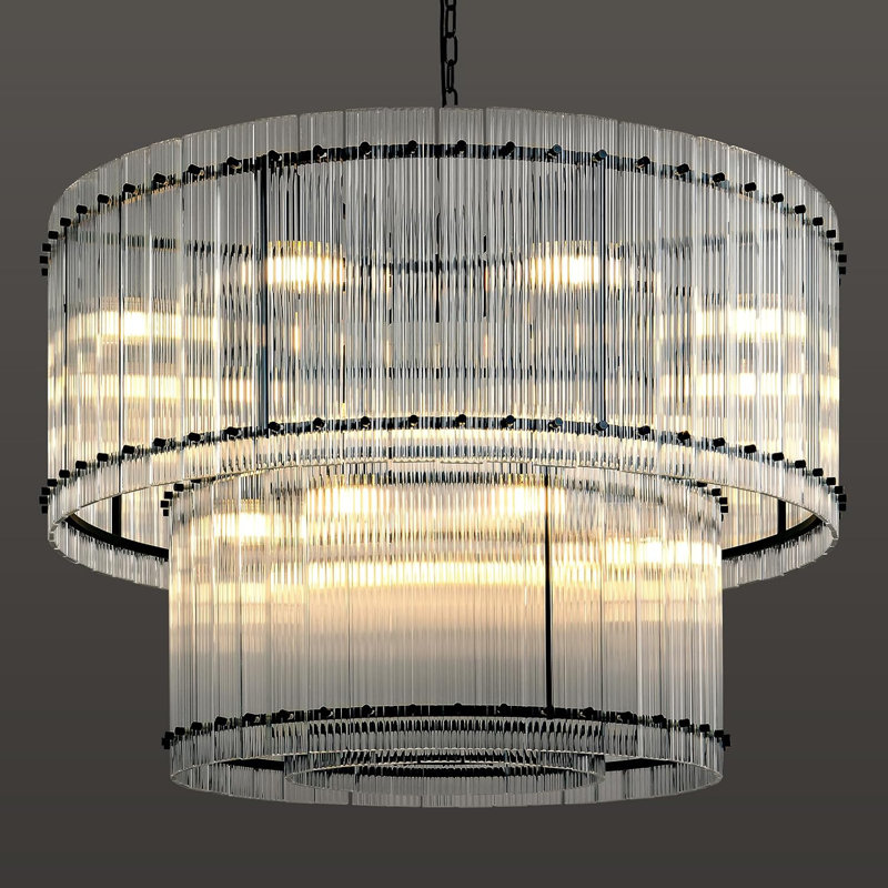 16-light 37''W Round Dimmable Tiered Chandelier with Crystal Accents (Bulbs Included), Matte Black