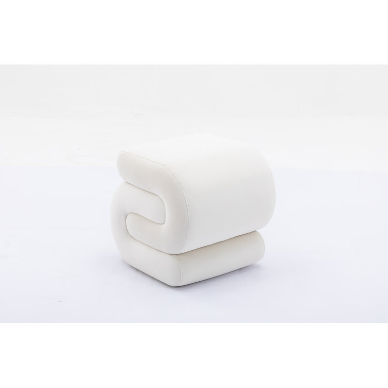S-shape Velvet Fabric Ottoman Makeup Stool Footstool, White