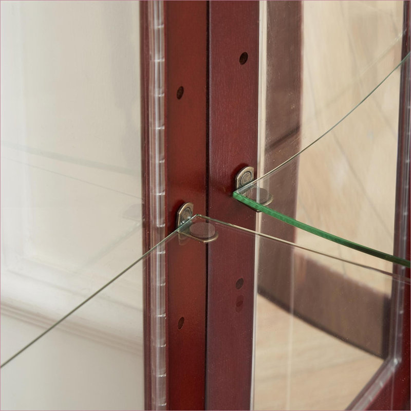 Armoires à souvenirs | Vitrine éclairée à 6 niveaux, tablettes réglables en verre trempé, fond en miroir, finition brun noyer | Traditionnel | Salon