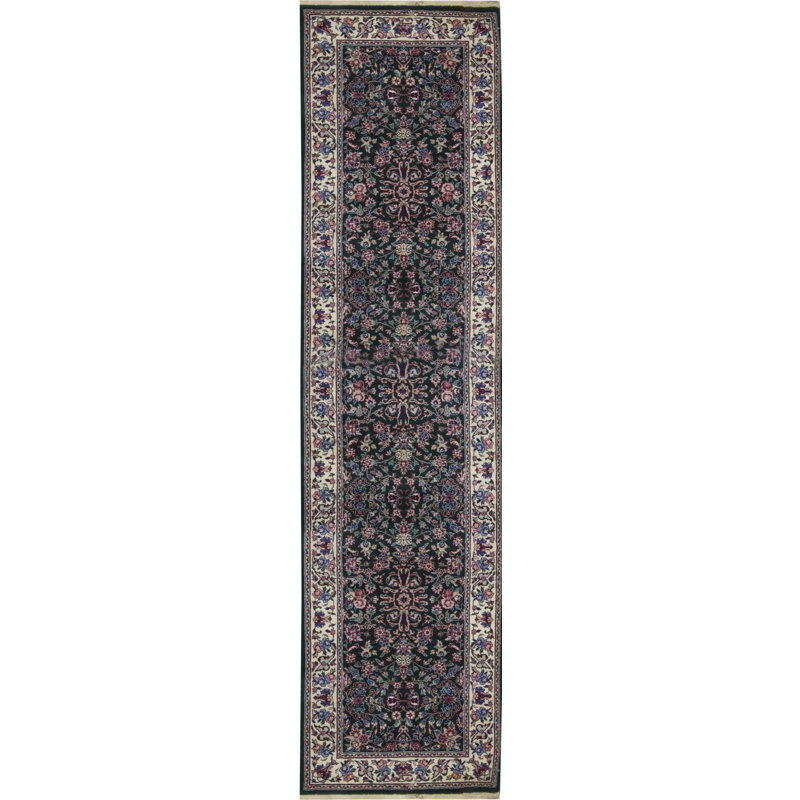Tapis vert et ivoire noué à la main de haute qualité