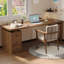 Bureau rectangulaire à 3 tiroirs en bois massif brun noisette-2126280642
