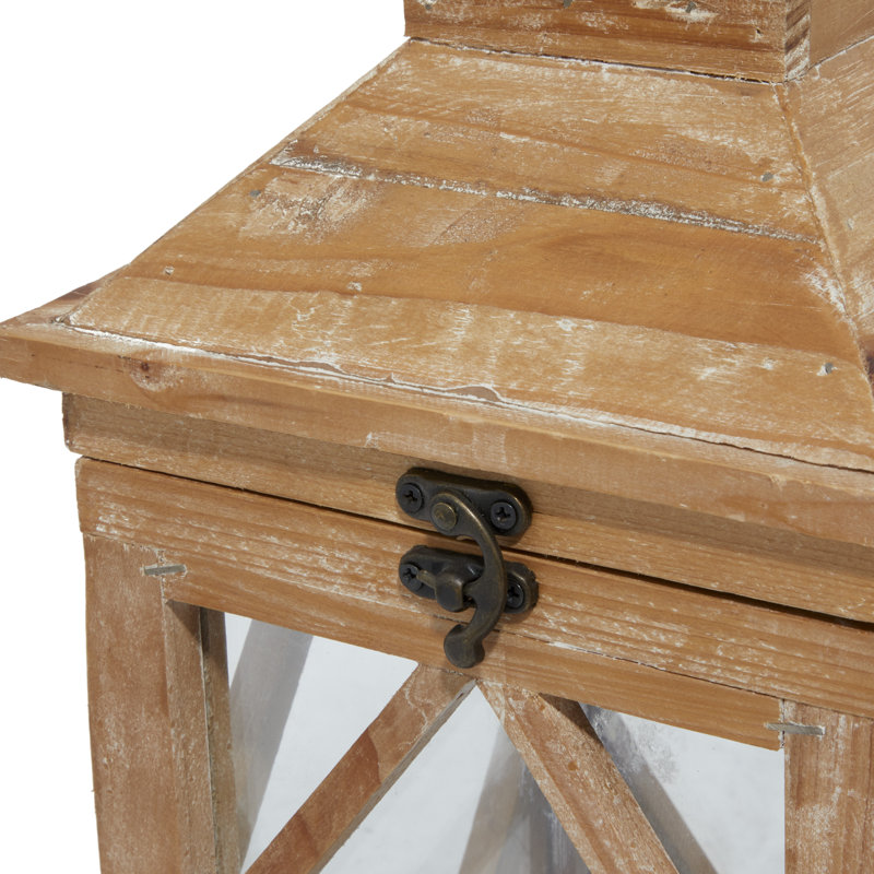 21'' H Wood Tabletop Candle Lantern