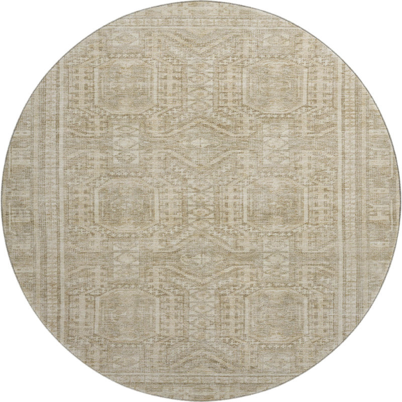 Premium Machine Washable Ashlynn Border Rug, Round 8'