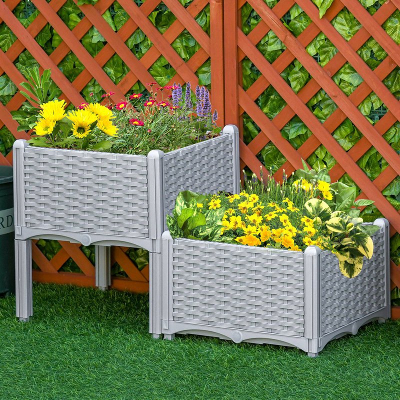 Outsunny 2 Piece Raised Garden Bed With Legs, Self-Watering Planter Box Raised Bed To Grow Flowers, Herbs & Vegetables, Gray