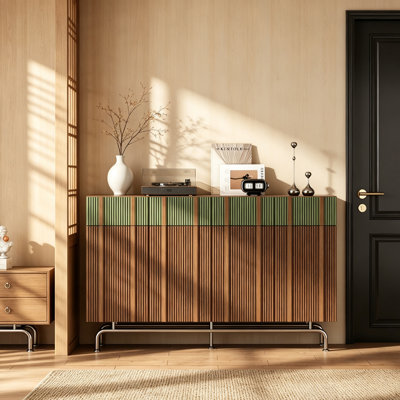 Armoire à chaussures 55,12 po 4 tons brun-vert à deux tons grande capacité - Design minimaliste sans poignée pour vestibule familial