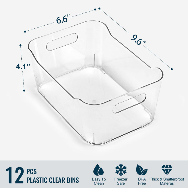 12 PACK Multi-Use Clear Plastic Storage Bins for Organizing