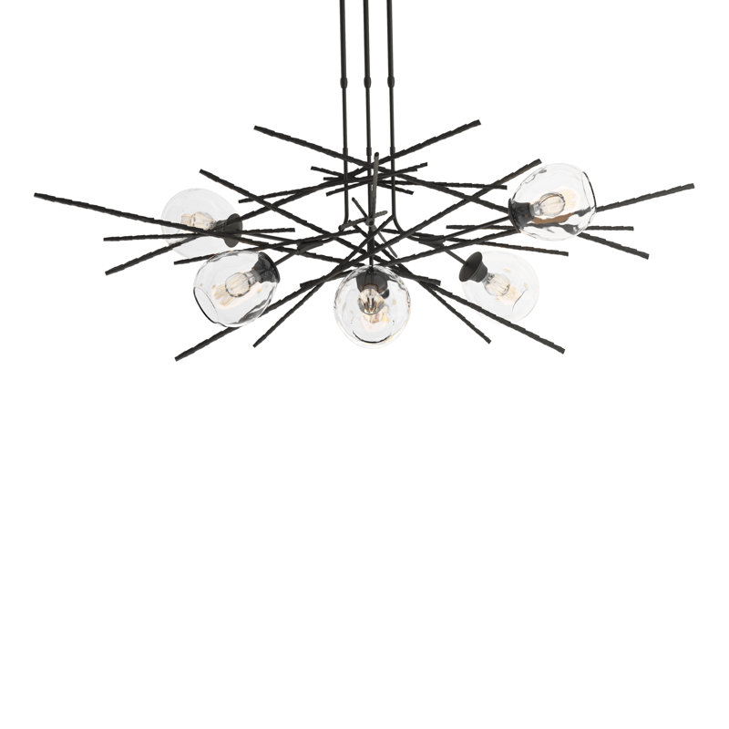 Griffin 6 - Light Sputnik Sphere Chandelier, Black, XLong: 32.3" to 71.3", Clear Glass