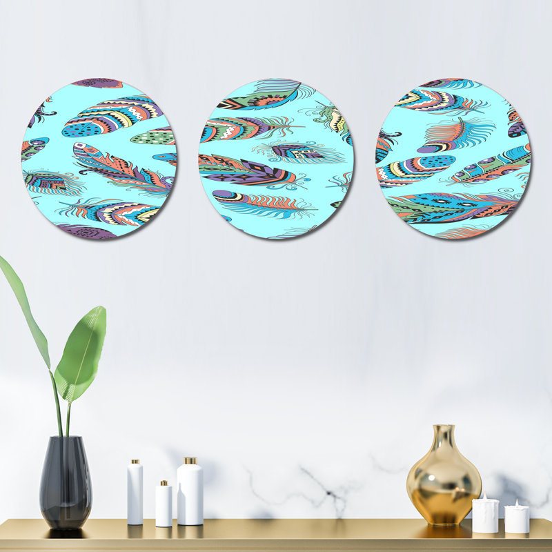 Ensemble de 3 décorations murales Hippie Feathers II