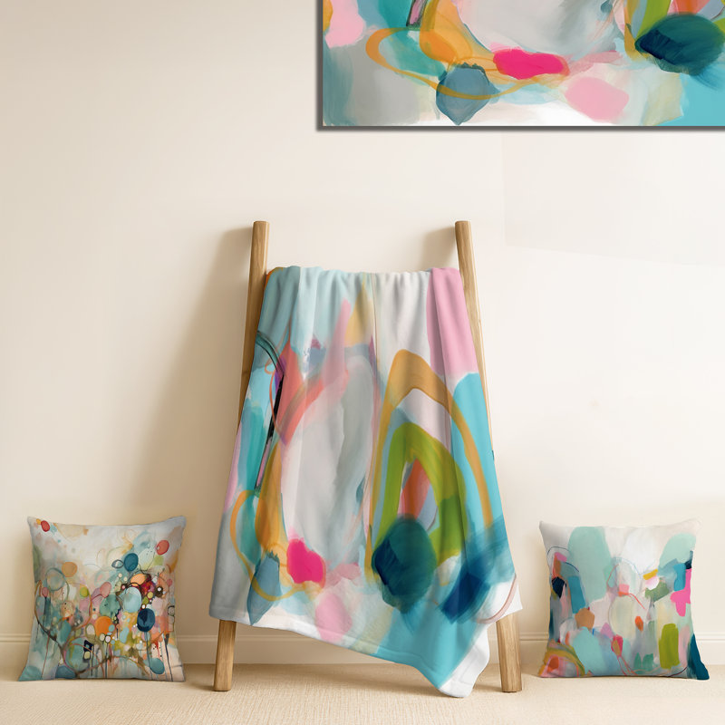 Jeté rose et bleu minimalisme Fluidité V - Minimalisme abstrait, Blanket only (1 piece)