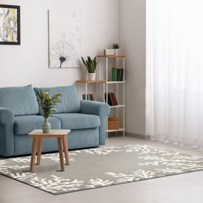 Tapis blanc / gris en polyester touffeté à la main Alfiya
