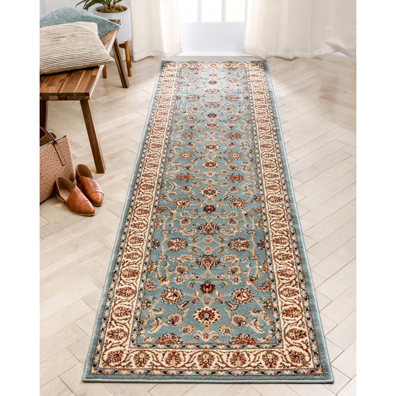 Leilla Sarouk Light Blue Traditional Rug, Runner 2'7" x 9'6"