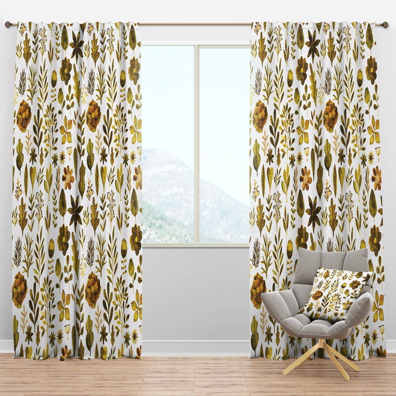 Watercolor Texture with Flowers & Plants - Modern Curtain - Velvet Room darkening - 1 panel, 52"W x 90"L