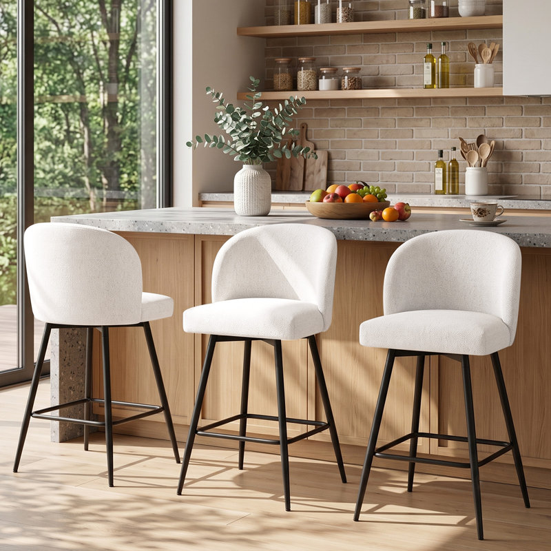 360°Swivel Barstool Counter Height Barstools with Back, Sand/Fabric, 2