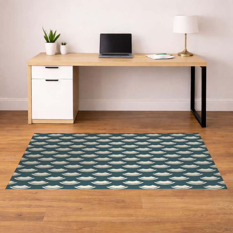 Tapis de bureau léger décoratif à motifs vagues japonais, 72" W x 48" D, Turquoise poudreux