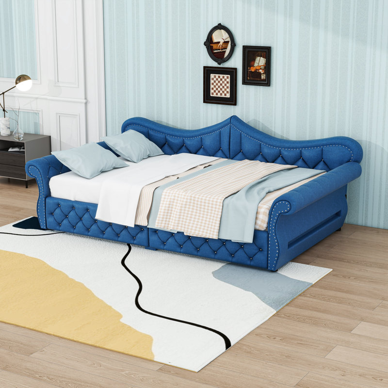 Upholstered Daybed with LED Lights, Blue