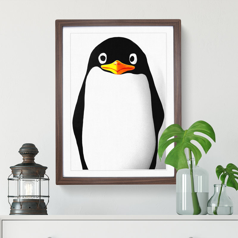 Spectacular Penguin - Single Picture Frame Painting, 64cm H x 46cm W x 2cm D, Walnut