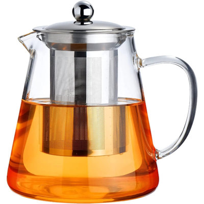 Théière en verre avec plaque de cuisson en verre borosilicaté transparent et infuseur amovible en acier inoxydable 18/8