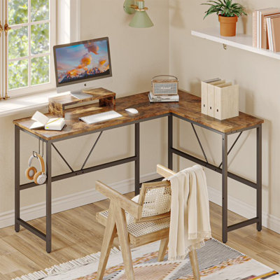 Modular L-Shaped Solid Wood Steel Computer Desk