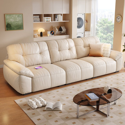 White Genuine Leather Modular Sofa cushion couch