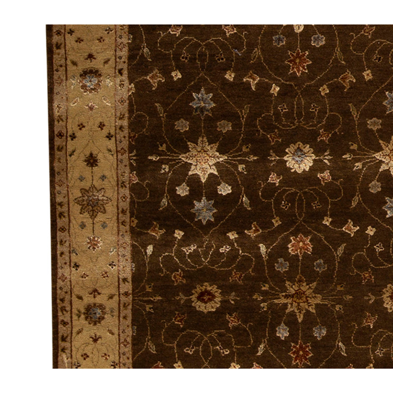 Tapis brun / beige / rouge / vert de haute qualité noué à la main