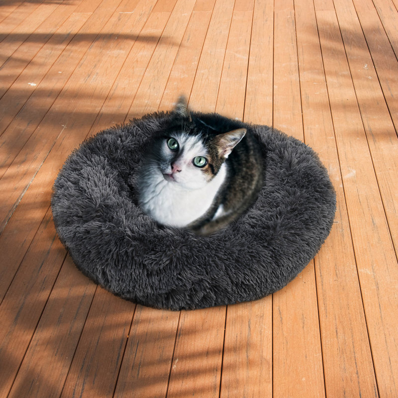 Lit pour animal de compagnie rond en forme de beignet Fluffy Pet Bed, Noir