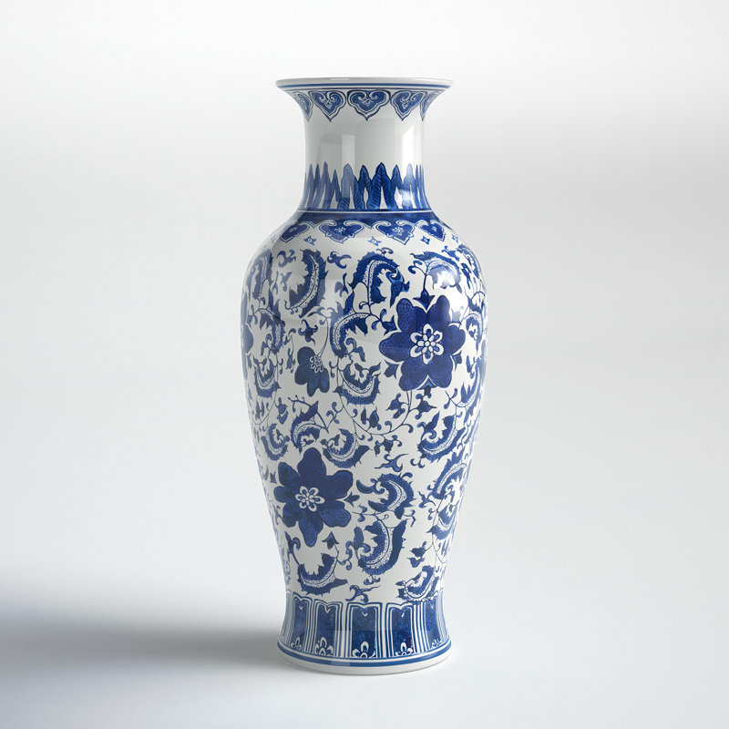 Vase de table en porcelaine Aneekha, Bleu, H 23,75 po x l 10,25 po x P 10,25 po