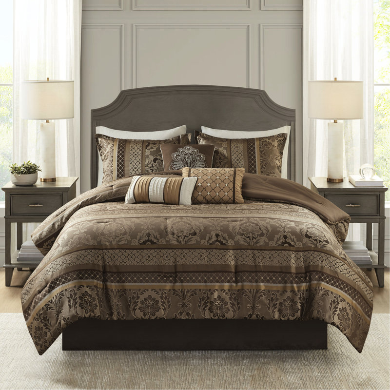 Brown Gold Bedding 7 Piece - King Brown/Gold Comforter, Brown/Gold