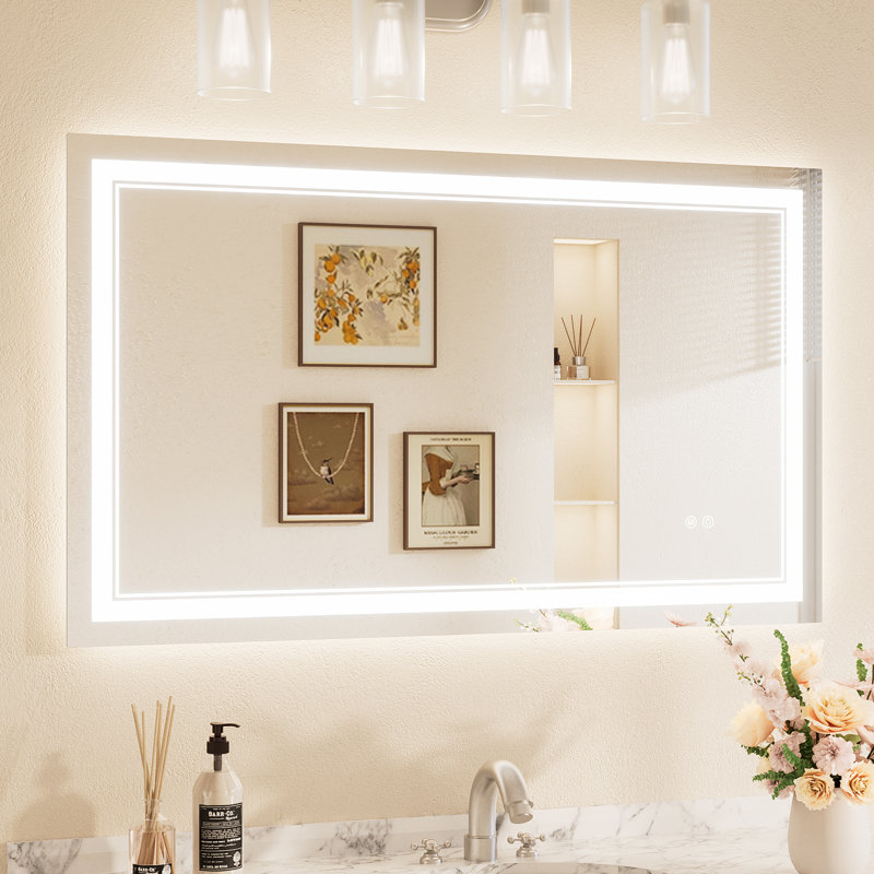 Frontlit and Backlit LED Bathroom vantiy Mirror,3 Color Dimmable Light & Anti-fog Tempered Glass mirror, 24" x 40", Rectangle