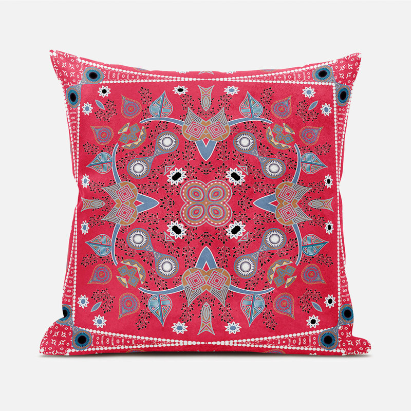 Red and Gray Paisley Broadcloth Square Throw Pillow