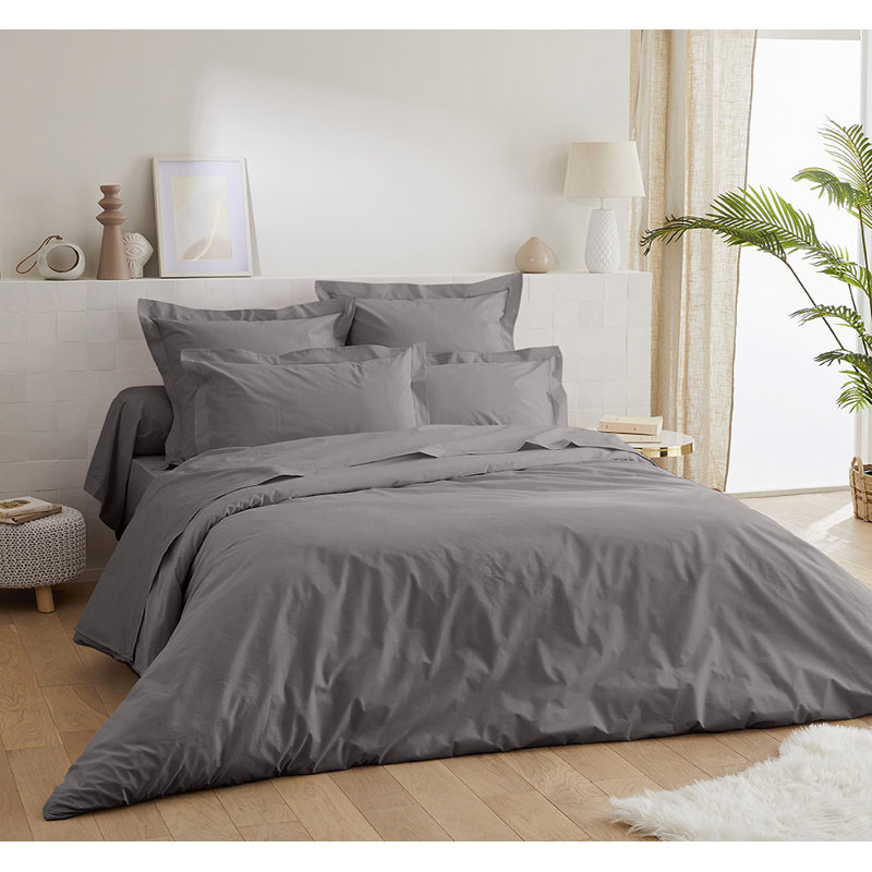Hazelanne Solid Colour Duvet Cover with Pillowcases, Dark Grey, 220 x 240cm Duvet Cover