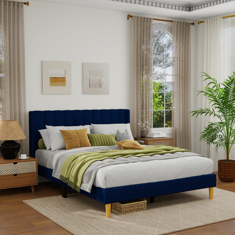 Sutter Upholstered Wingback Bed, Queen, Blue
