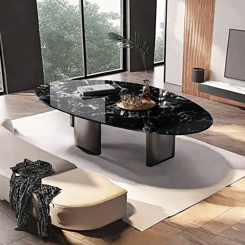 Table basse flottante ovale en marbre, H 15 po x L 51,2 po x l 27,6 po