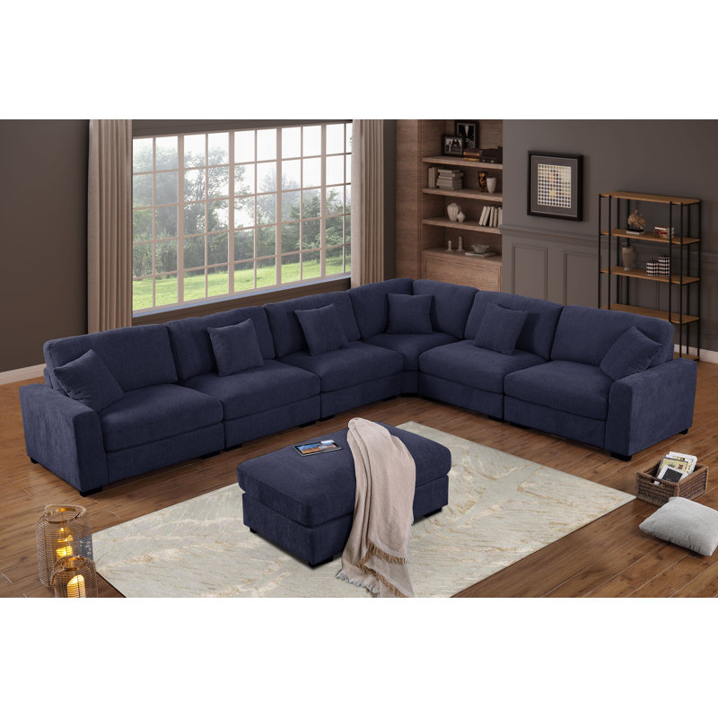 Canapé modulaire en coin 9 pièces Chenille, Chenille bleu