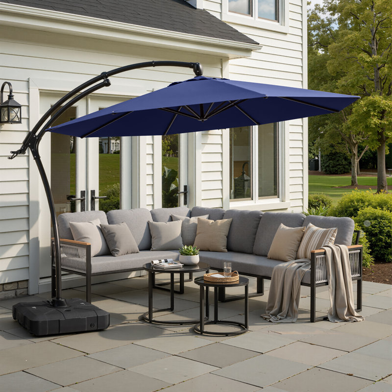 Parasol en porte-à-faux de patio 11 pi avec base lestée Xoie, Marine